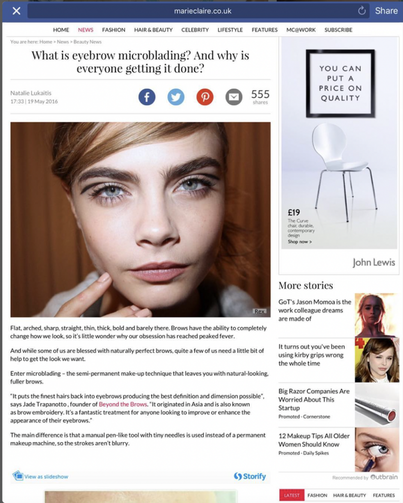 Skin featured in Marie Claire